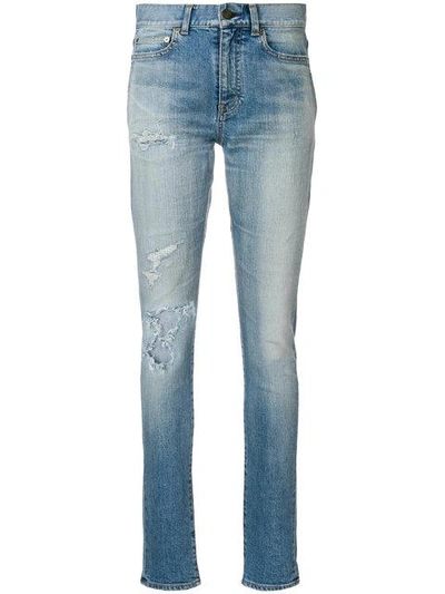 Shop Saint Laurent Distressed Skinny Jeans In Blue