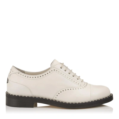 Shop Jimmy Choo Reeve Flat Chalk Nappa Leather Brogues With Micro Studs In Chalk/silver