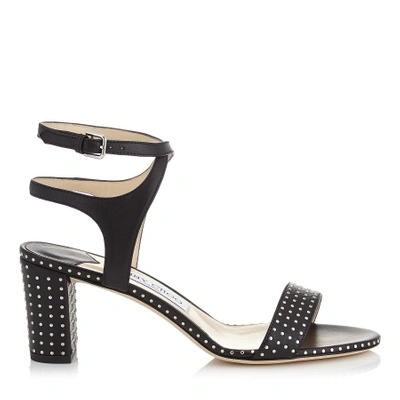 Shop Jimmy Choo Marine 65 Black Nappa Leather Sandals With Silver Micro Studs In Black/silver