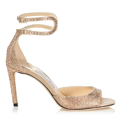 LANE 85 Rose Gold Satin Sandals with Crystal Hotfix