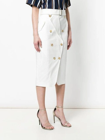 Max Mara Button-embellished Cotton-blend Twill Midi Skirt In White ...