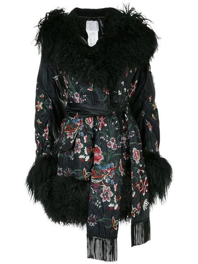 Shop Sacai Shearling Floral Jacket - Black