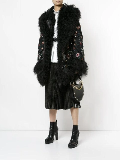 Shop Sacai Shearling Floral Jacket - Black