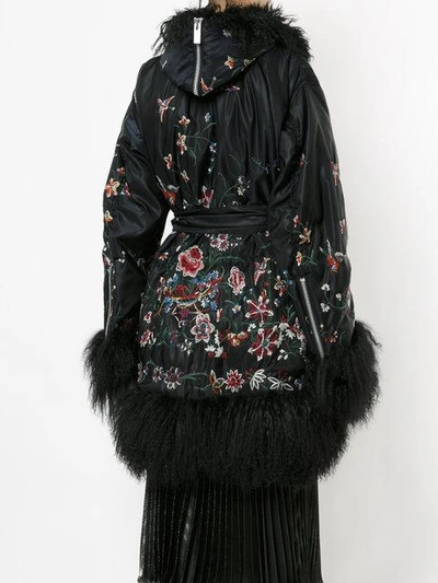 Shop Sacai Shearling Floral Jacket - Black