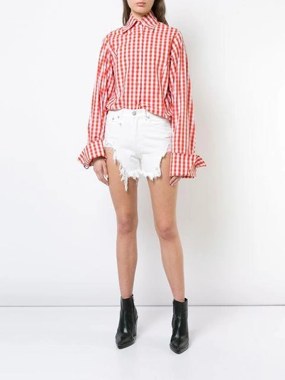 Shop R13 Asymmetric Raw Hem Shorts In White