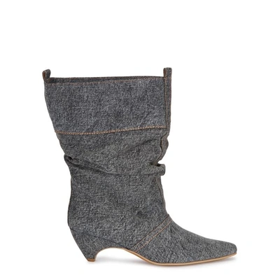 Shop Stella Mccartney Dark Grey Slouched Denim Ankle Boots
