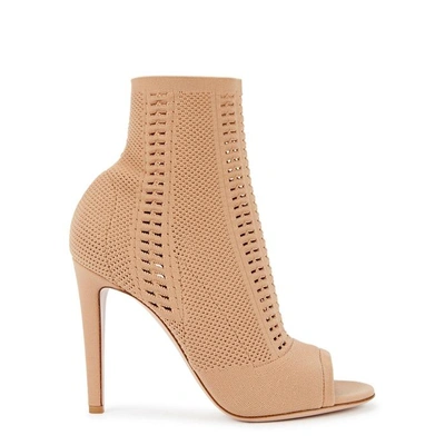 Shop Gianvito Rossi Vires 105 Camel Stretch-knit Boots In Nude