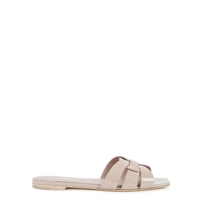 Saint Laurent Tribute Rose Patent Leather Sliders In Nude | ModeSens