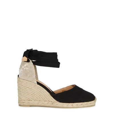 Shop Castaã±er Carina 80 Black Canvas Wedge Espadrilles