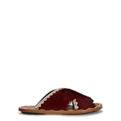 Shop Marni Bordeaux Calf Hair Sliders