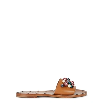 Shop Marni Faux Pearl-embellished Leather Sliders