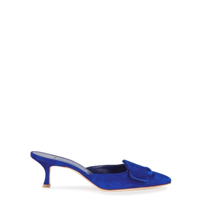 Manolo Blahnik Maysale Cobalt Blue Suede Mules In Royal Blue | ModeSens