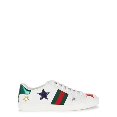 Shop Gucci Ace White Star Leather Trainers