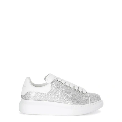 Shop Alexander Mcqueen Glittered Leather Trainers In Silver