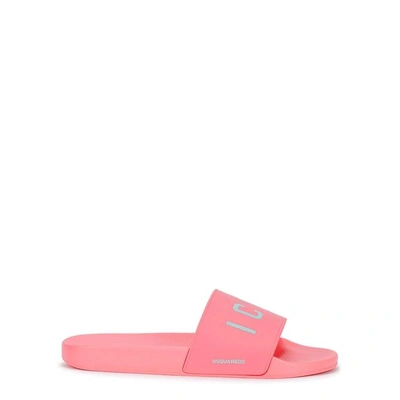 Shop Dsquared2 Pink Icon Rubber Sliders