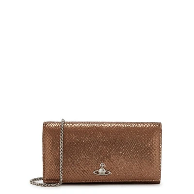 Shop Vivienne Westwood Verona Bronze Snake-effect Leather Wallet In Gold