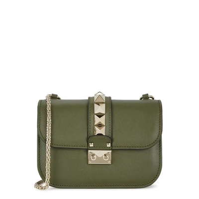 Shop Valentino Lock Small Army Green Leather Shoulder Bag In Khaki