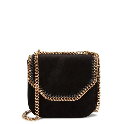 Shop Stella Mccartney Falabella Box Small Velvet Shoulder Bag In Black