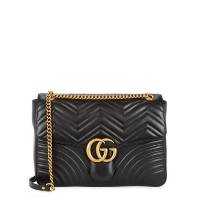Shop Gucci Gg Marmont Large Leather Shoulder Bag In Black