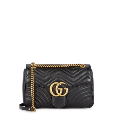 Shop Gucci Gg Marmont Medium Leather Shoulder Bag In Black