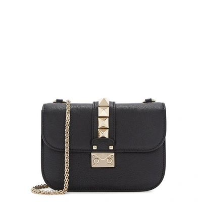 Shop Valentino Lock Small Black Leather Shoulder Bag