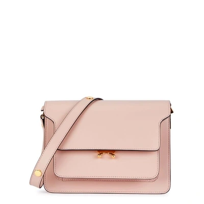 Shop Marni Trunk Medium Blush Leather Shoulder Bag In Light Pink