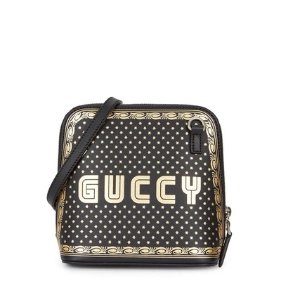 Shop Gucci Guccy Mini Printed Leather Shoulder Bag In Black