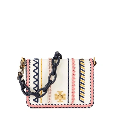 Shop Tory Burch Kira Mini Cream Leather Shoulder Bag In Ivory