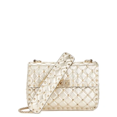 Shop Valentino Rockstud Spike Medium Leather Shoulder Bag In Gold