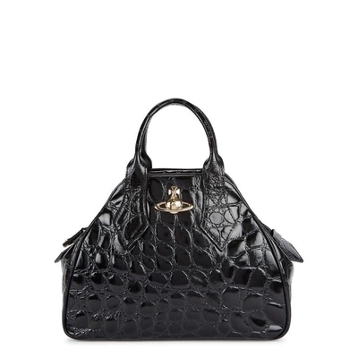 Shop Vivienne Westwood Yasmine Medium Crocodile-effect Leather Tote In Black