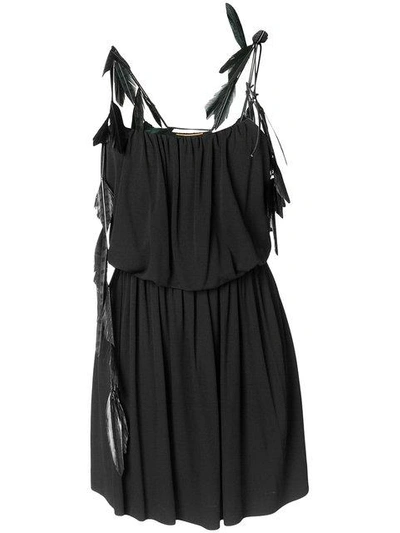 Shop Saint Laurent Feather Trim Strappy Dress In Black