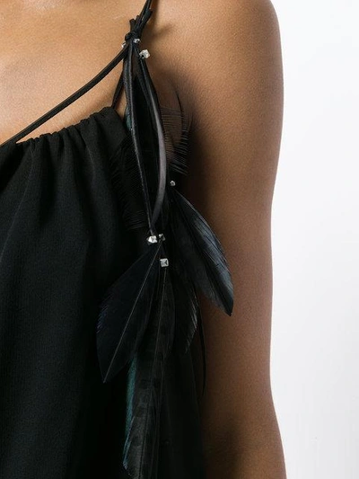 Shop Saint Laurent Feather Trim Strappy Dress In Black