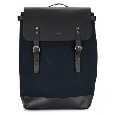 Shop Sandqvist Hege Leather-trimmed Canvas Backpack In Blue