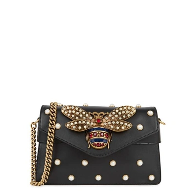 Shop Gucci Broadway Black Embellished Leather Clutch