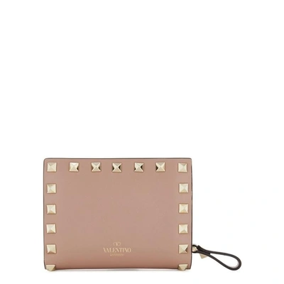 Shop Valentino Rockstud Rose Leather Wallet In Light Pink
