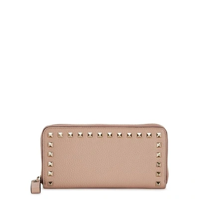 Shop Valentino Rockstud Leather Continental Wallet In Light Pink