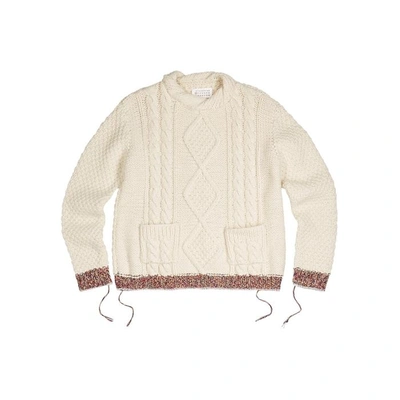 Shop Maison Margiela Ivory Cable-knit Cotton Blend Jumper