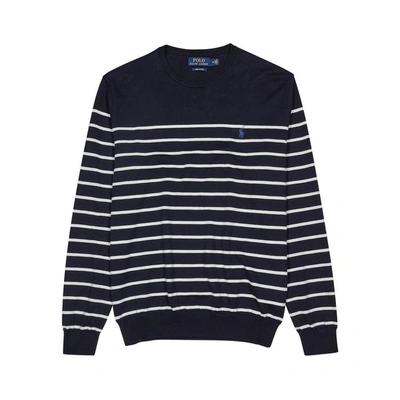 Shop Polo Ralph Lauren Navy Striped Cotton Blend Jumper