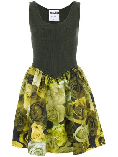 Shop Moschino Ribbed Floral Dress In Green