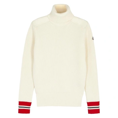 Shop Moncler Maglione Ribbed Wool Jumper In Off White