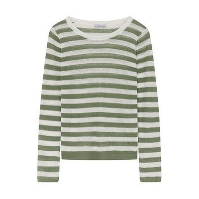 Shop Ille De Cocos Linen Gauze Stripe Sweater - Sage- White