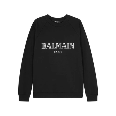 Shop Balmain Black Logo Cotton Sweatshirt
