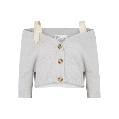 Shop Red Valentino Light Grey Cropped Chunky-knit Wool Cardigan