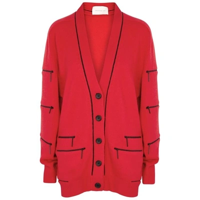 Shop Christopher Kane Red Zipped Cashmere Cardigan