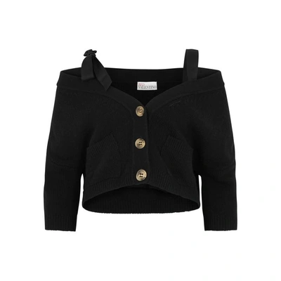 Shop Red Valentino Black Cropped Chunky-knit Wool Cardigan