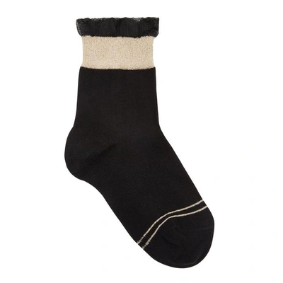 Shop Pierre Mantoux Black Ruffle-trimmed Cotton Blend Socks