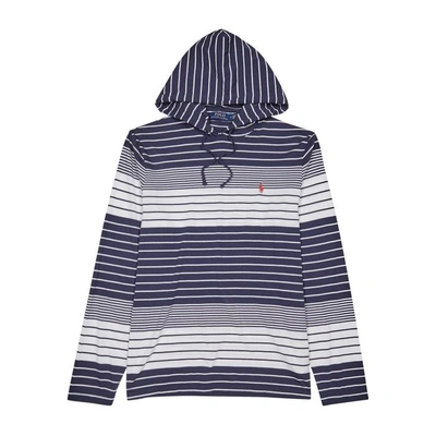 Shop Polo Ralph Lauren Striped Hooded Cotton Top In Navy