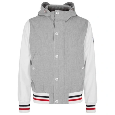 Shop Moncler Grey Hooded Seersucker Jacket