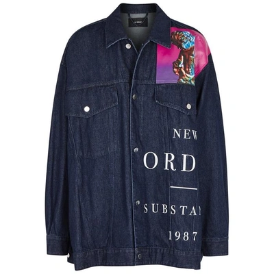 Shop Raf Simons New Order Oversized Denim Jacket In Navy
