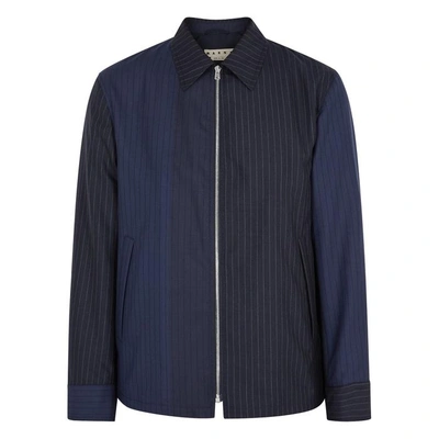 Shop Marni Colour-block Striped Wool Jacket In Navy